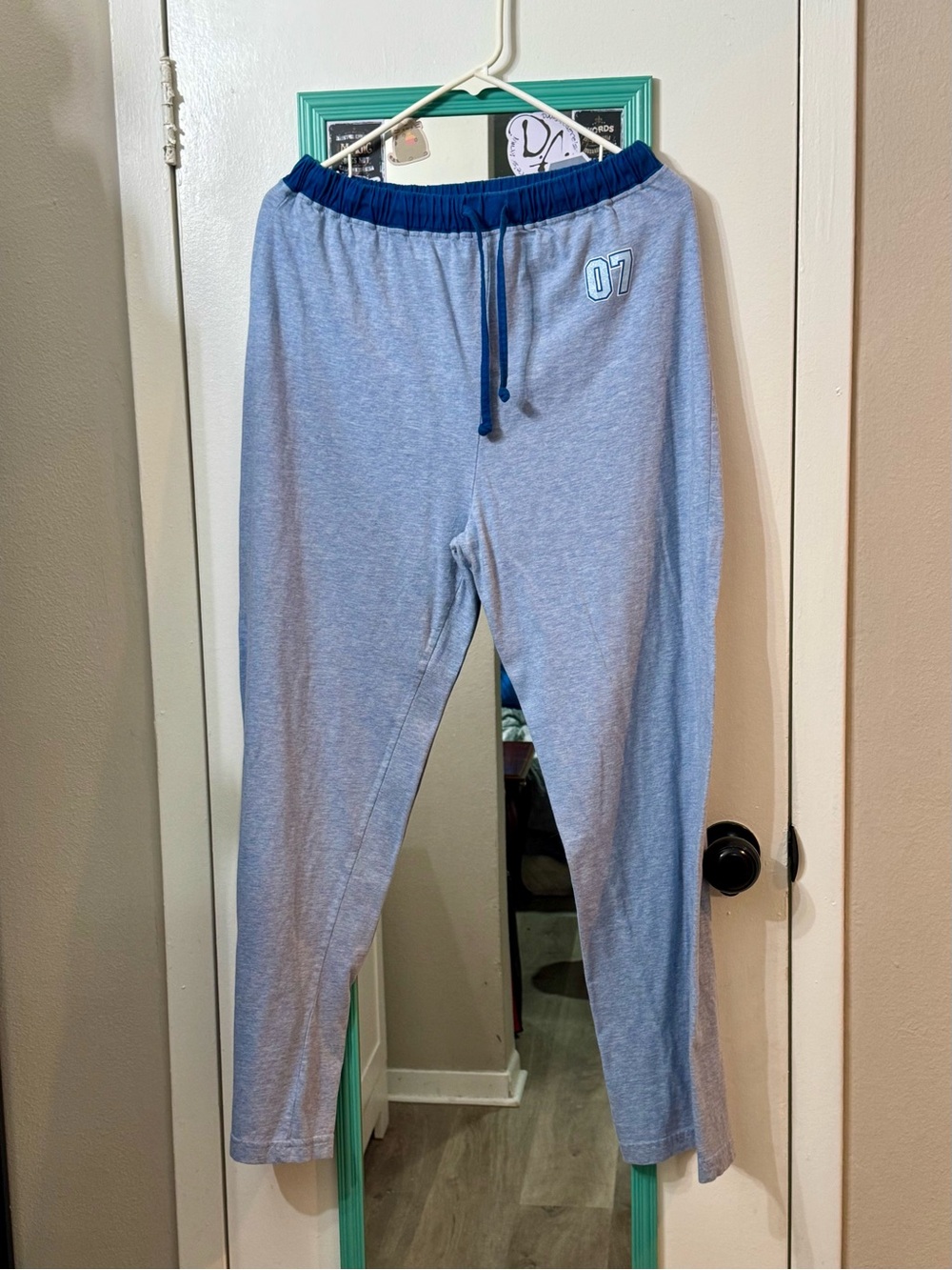 Light Blue Women's Pajama Joggers with Navy Waistband